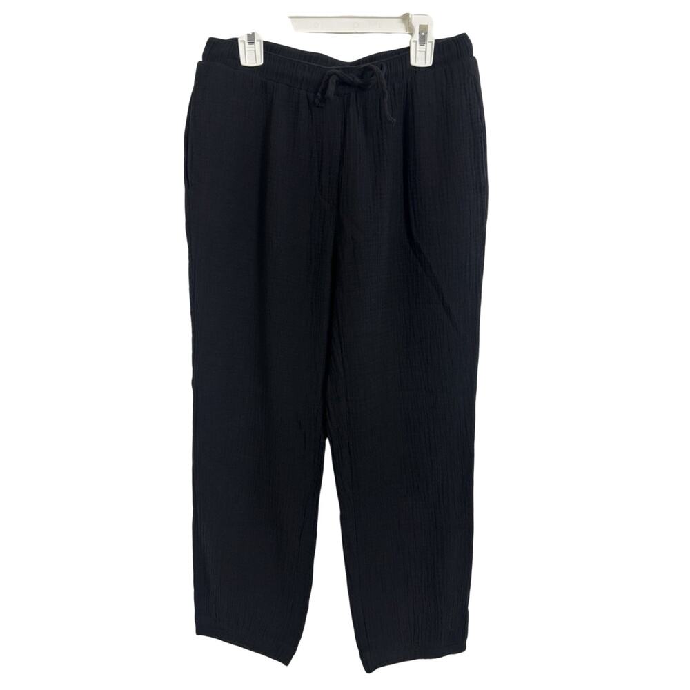 Olivaceous Black Gauzy Cotton Crop Pull On Pants Medium Beachy Coastal Casual
